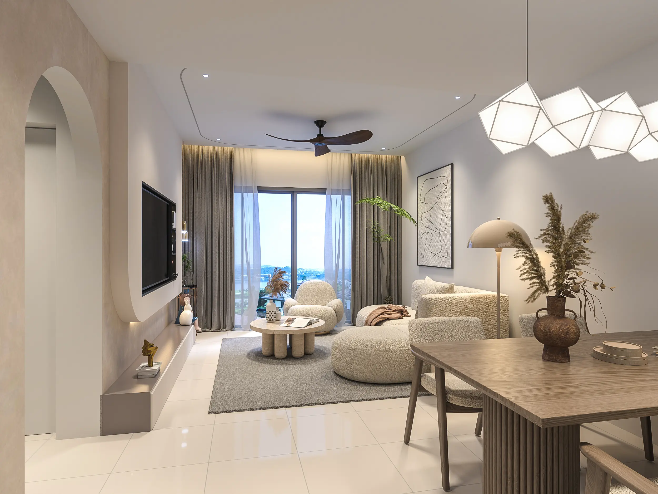 Bright living and dining area in a Kuala Lumpur home, illustrating the Scandinavian style